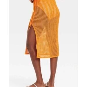 A New Day Women's S Small Skirt Orange Beach Bungalow Midi Sweater Knit Cover Up